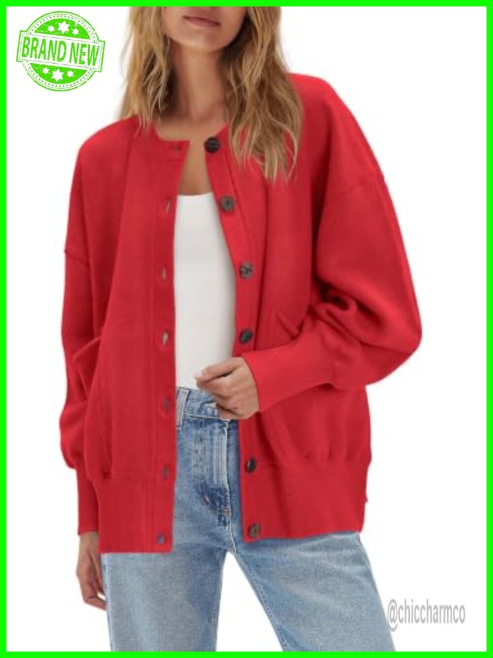 Oversized Button Up Cardigan Lightweight Long Sleeve Open Front Sweater with